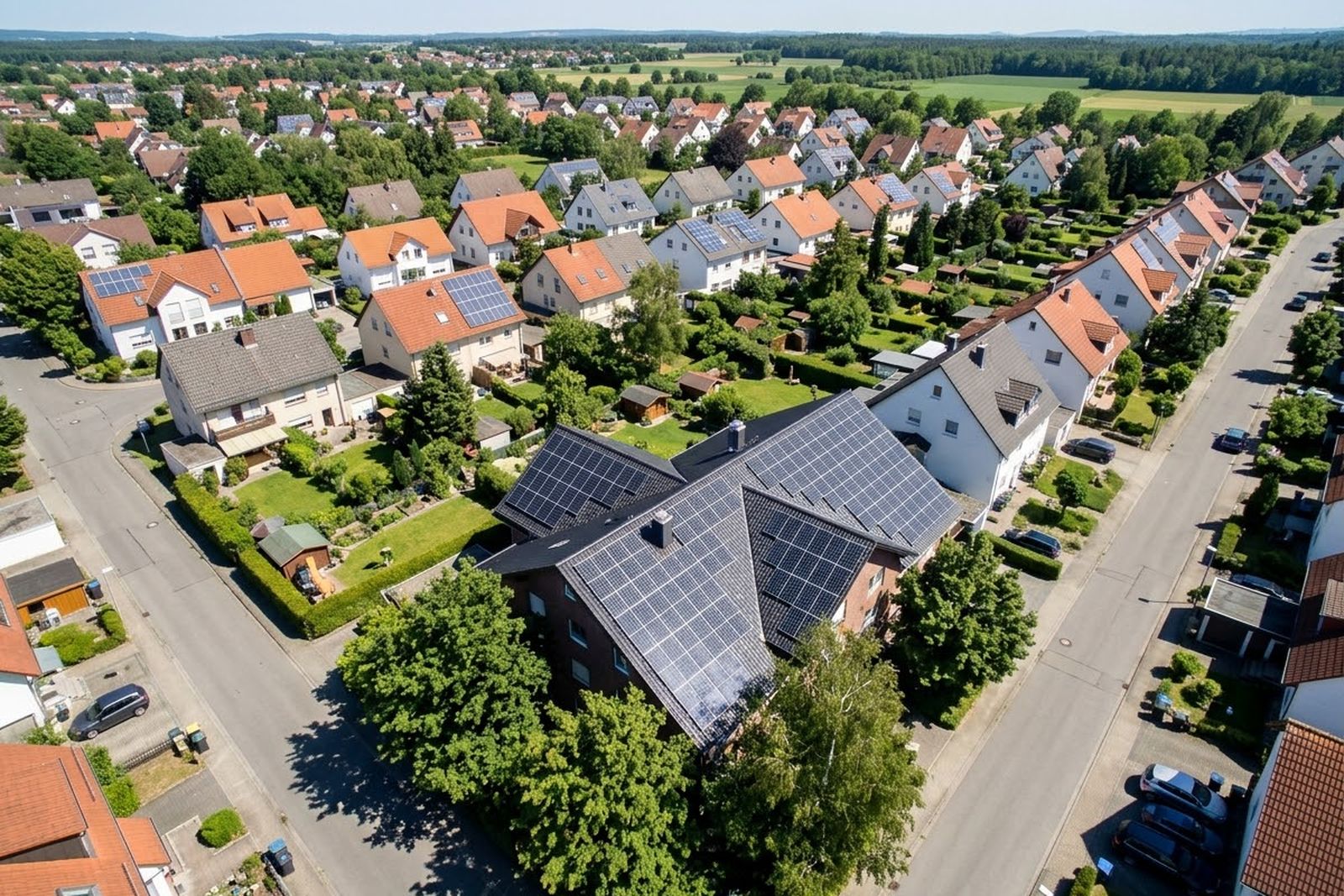 PV-Anlage auf Satteldach – Luftbild